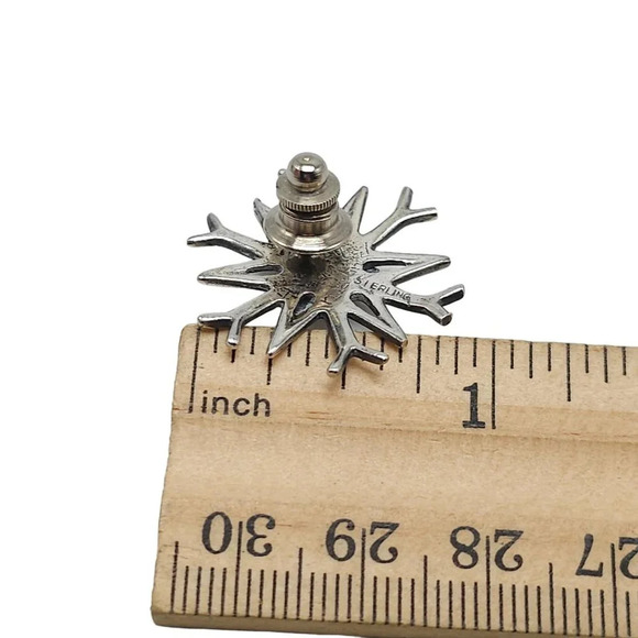 Sterling Silver Modernist Artist Signed Snowflake Lapel Pin Vintage - Picture 6 of 6